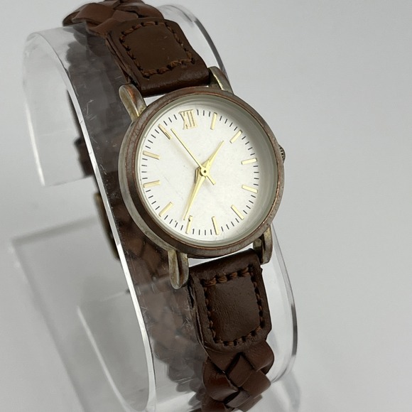 H&M Watch Women 25mm Gold Case Leather Braided Band- New Battery - Picture 1 of 9